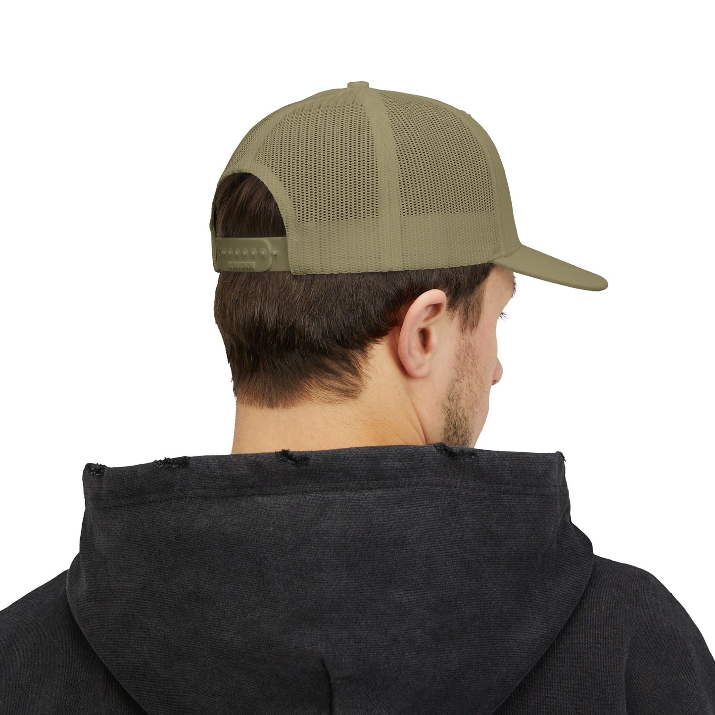 Embroidered Trucker Hat — "Shits Rigged" Bold Script Snapback