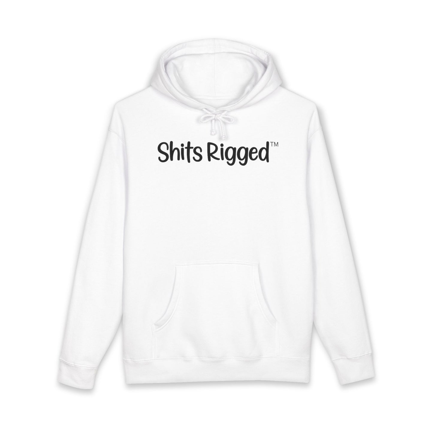 Shits Rigged Premium White Hoodie- Streetwear Sports Humor
