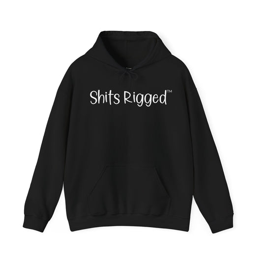 Shits Rigged Standard Black Hoodie- Streetwear Sports Humor