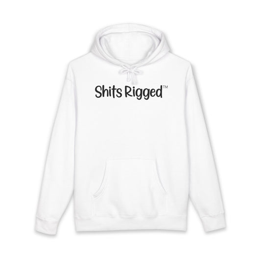 Shits Rigged Premium White Hoodie- Streetwear Sports Humor