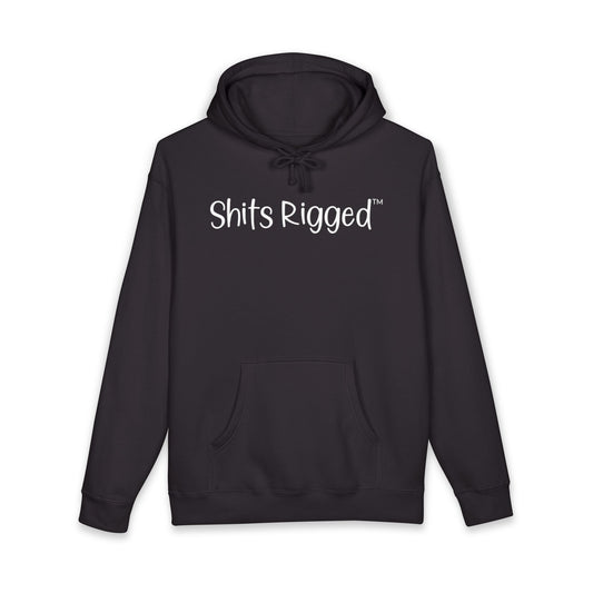 Shits Rigged Premium Black Hoodie- Streetwear Sports Humor
