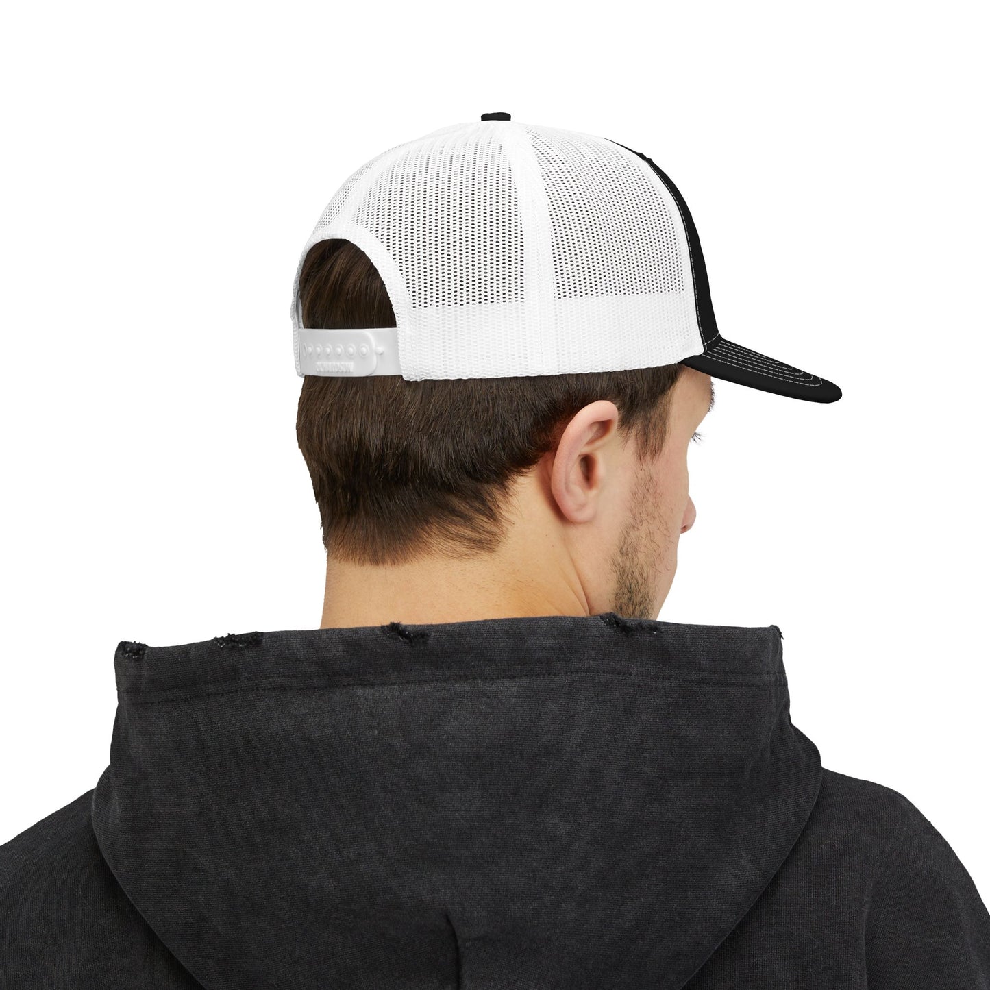 Embroidered Trucker Hat — "Shits Rigged" Bold Script Snapback