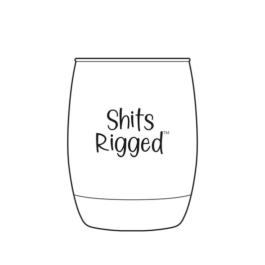 Engraved Whiskey Glass - "Shits Rigged" 6oz Barrel Tumbler, Funny Gag Gift for Friends & Whiskey Lovers